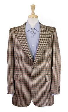 Bonwit Teller Vintage 1970s Made in France Green Brown Check Tweed Blazer 40L